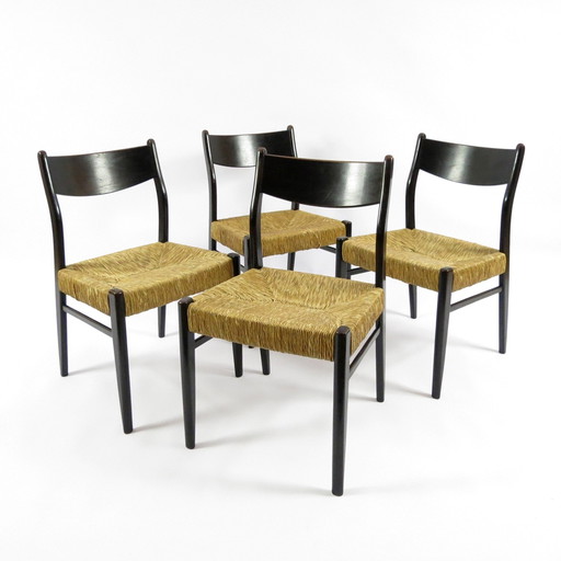 Ensemble de 4 chaises en paille belges, 1950