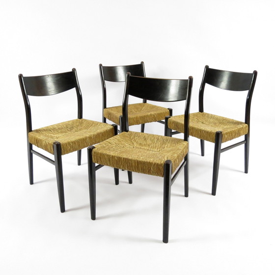 Image 1 of Set of 4 Belgian straw chairs, 1950s