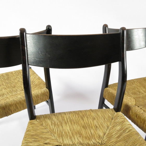 Image 1 of Set of 4 Belgian straw chairs, 1950s