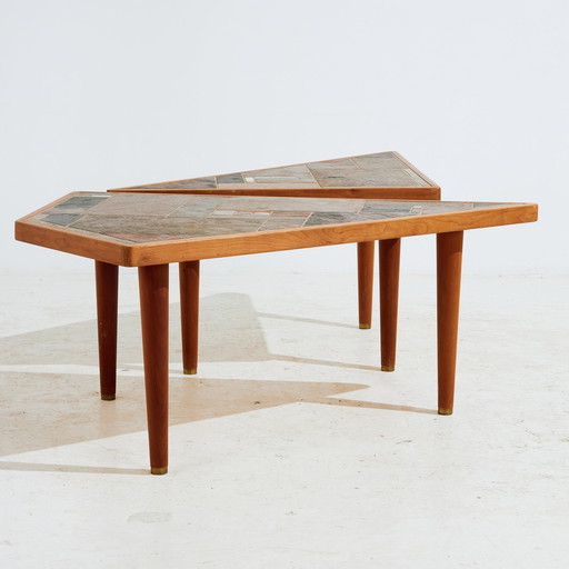 Mk10429 Teak And Ceramic Coffee Table By Britt Sallingboe, Set Of 2