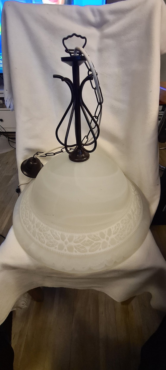 Image 1 of Bonalux frosted glass metal hanging lamp floral pattern