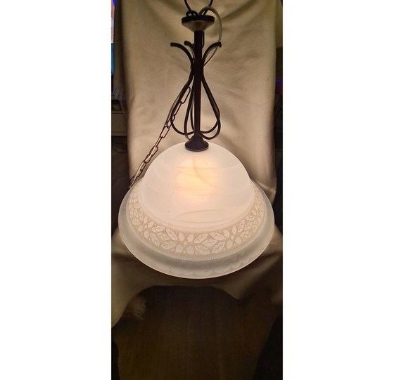 Image 1 of Bonalux frosted glass metal hanging lamp floral pattern