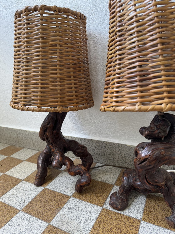Image 1 of Lampade in rattan e vite anni '60 (X2)