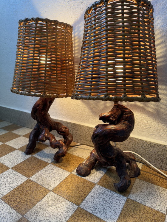 Image 1 of Lampade in rattan e vite anni '60 (X2)