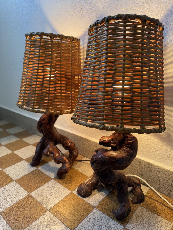 Image 1 of Lampade in rattan e vite anni '60 (X2)