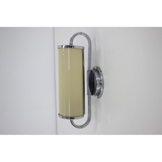 Image 1 of Vintage wall lamp in chrome and opaline glass, Czechoslovakia 1930