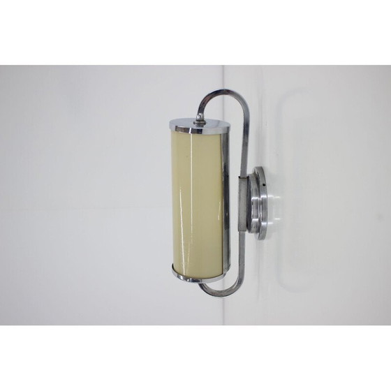 Image 1 of Vintage wall lamp in chrome and opaline glass, Czechoslovakia 1930