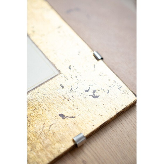 Image 1 of Pair of vintage watercolor and gold leaf prints in wood and glass, 1980