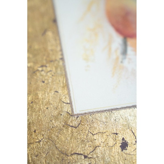 Image 1 of Pair of vintage watercolor and gold leaf prints in wood and glass, 1980