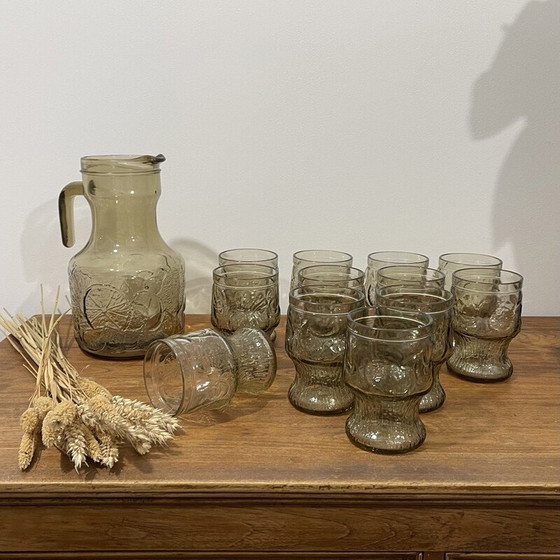 Image 1 of Vintage smoked glass orangeade set for Fidenza Vetraria, Italy 1970