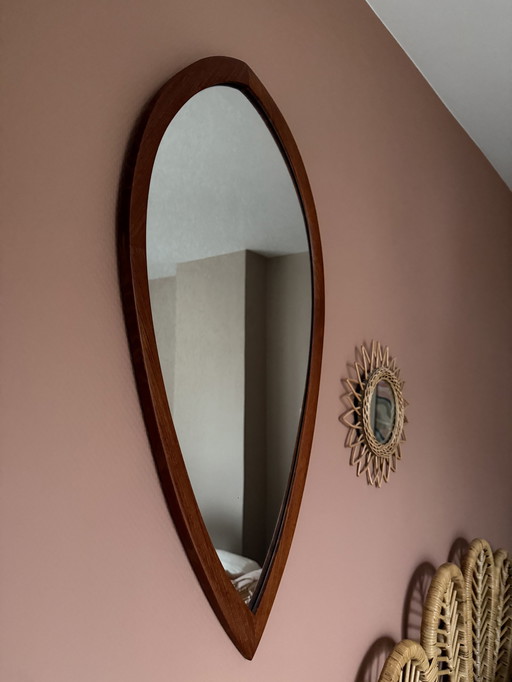 Teak Mirror Midcentury Drop Shape