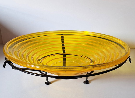 Image 1 of Set 3X, Glass (Fruit) Bowls(2X) On Metal Base(1X), Large, Xxl.