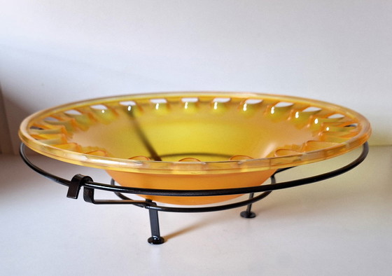 Image 1 of Set 3X, Glass (Fruit) Bowls(2X) On Metal Base(1X), Large, Xxl.