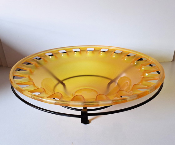 Image 1 of Set 3X, Glass (Fruit) Bowls(2X) On Metal Base(1X), Large, Xxl.