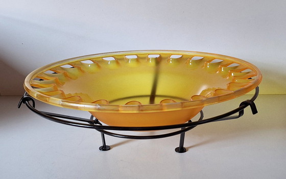 Image 1 of Set 3X, Glass (Fruit) Bowls(2X) On Metal Base(1X), Large, Xxl.