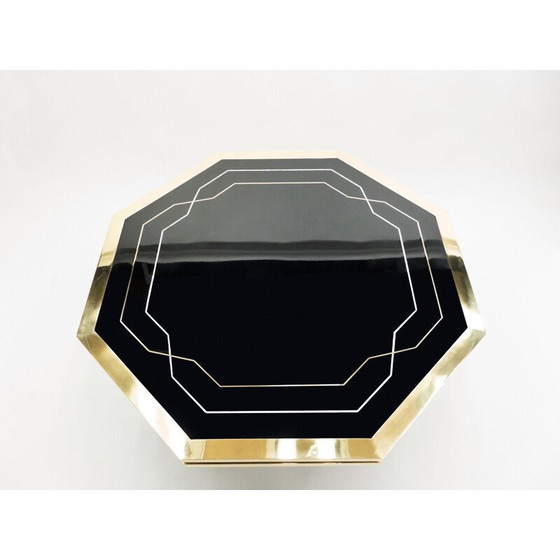 Image 1 of Large vintage black lacquered brass table, Maison Jansen 1970