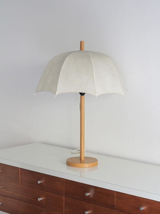 Vintage Table Lamp In Wood And Cotton