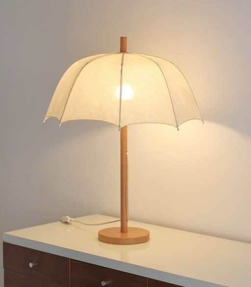 Vintage Table Lamp In Wood And Cotton