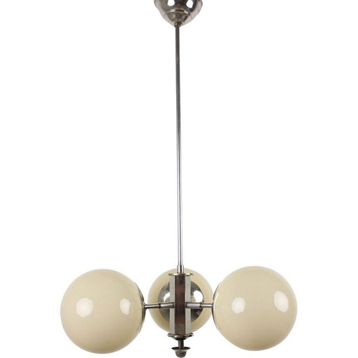 Vintage Art Deco metal and glass chandelier, Czechoslovakia 1930