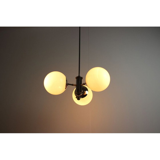 Image 1 of Vintage Art Deco metal and glass chandelier, Czechoslovakia 1930