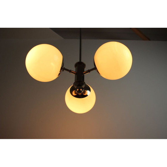 Image 1 of Vintage Art Deco metal and glass chandelier, Czechoslovakia 1930