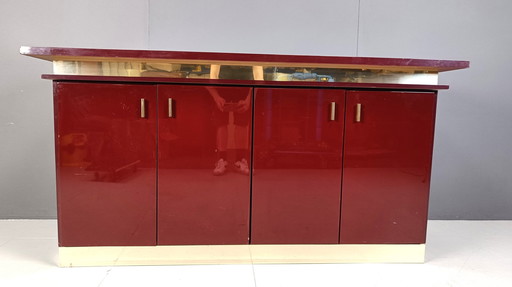 Vintage red lacquered sideboard, 1980s