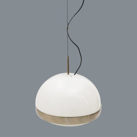 Image 1 of Lampadario vintage in ottone nichelato e vetro stampato, Italia 1960