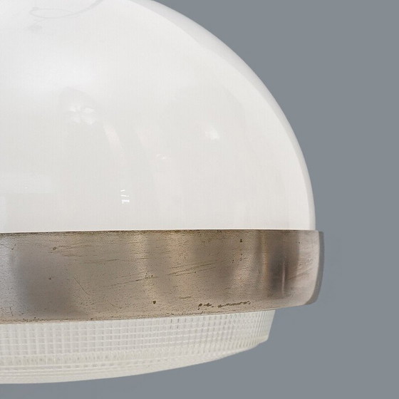 Image 1 of Lampadario vintage in ottone nichelato e vetro stampato, Italia 1960