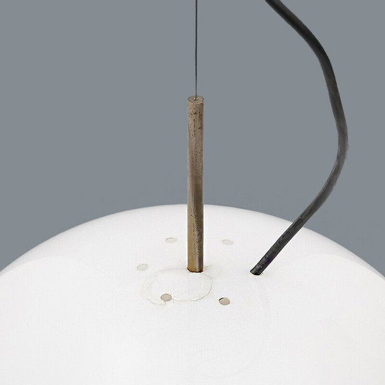 Image 1 of Lampadario vintage in ottone nichelato e vetro stampato, Italia 1960