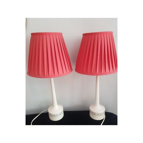 Image 1 of Pair of vintage table lamps in painted wood with geometric pattern by Hans Agne Jakobsson