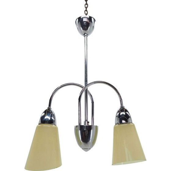 Image 1 of Lampadario vintage in cromo e vetro di Elektroinstala Děčín, Cecoslovacchia 1970