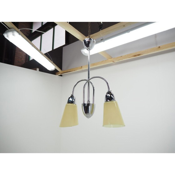 Image 1 of Lampadario vintage in cromo e vetro di Elektroinstala Děčín, Cecoslovacchia 1970