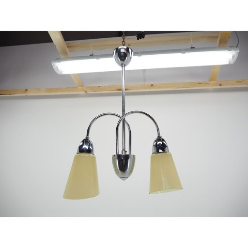 Vintage chrome and glass chandelier from Elektroinstala Děčín, Czechoslovakia 1970