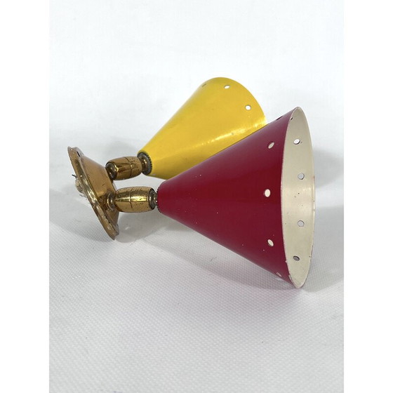 Image 1 of Vintage Italian brass double cones wall lamp, 1950s