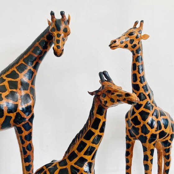 Image 1 of Set Mid - Century hand-painted leather giraffes XL 1970's