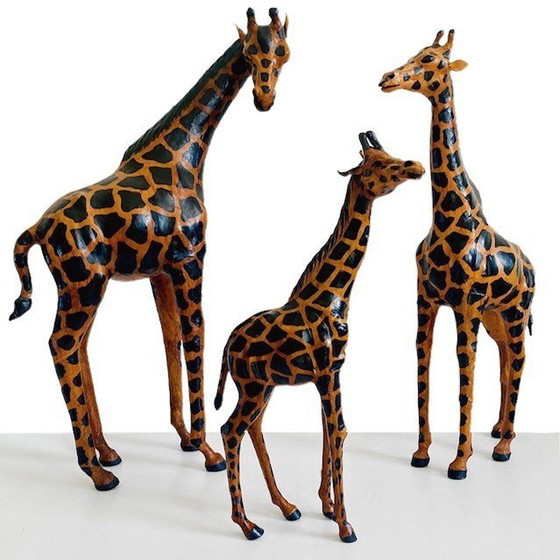 Image 1 of Set Mid - Century hand-painted leather giraffes XL 1970's