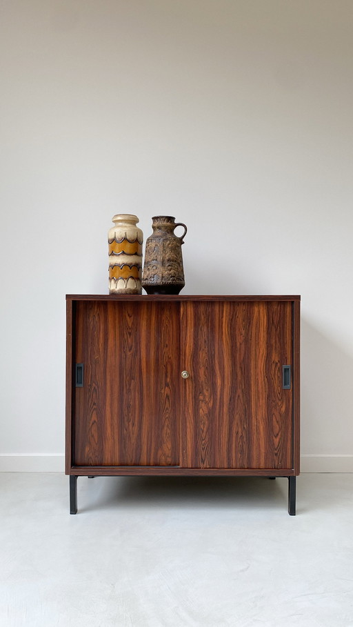 Vintage Rosewood Sliding Door Cabinet With Metal Legs