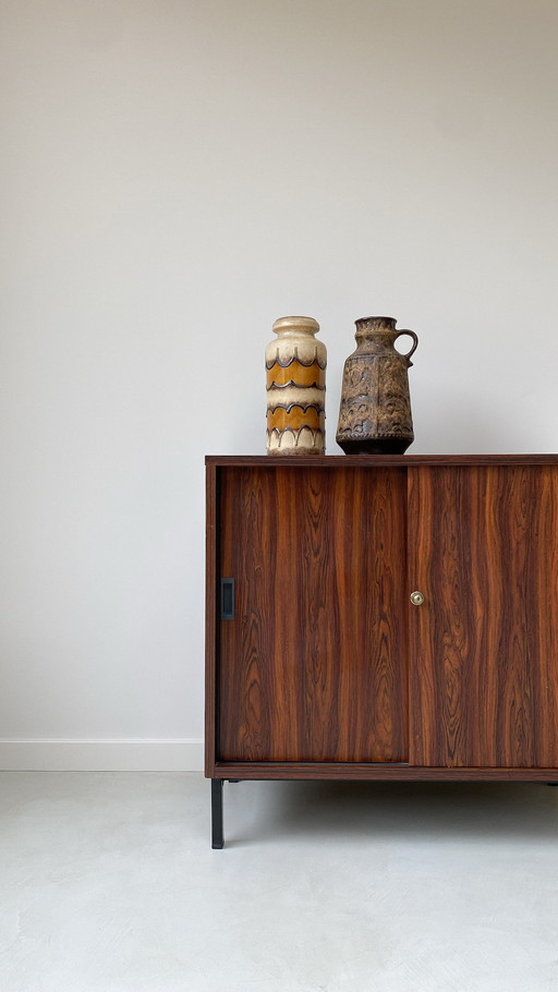 Vintage Rosewood Sliding Door Cabinet With Metal Legs