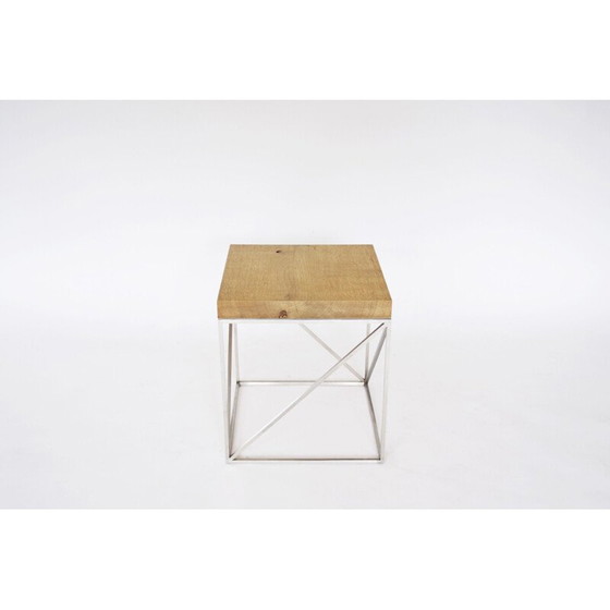 Image 1 of Vintage industrial coffee table in solid oak and stainless steel by Crackstudio, Lithuania 2009