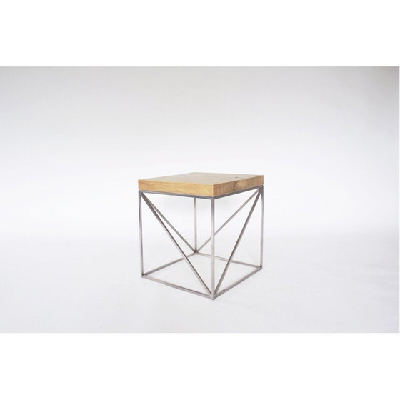 Image 1 of Vintage industrial coffee table in solid oak and stainless steel by Crackstudio, Lithuania 2009