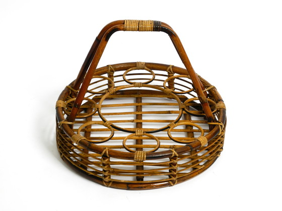 Image 1 of Beautiful large Italian Mid Century bottle carrier and stand made of bamboo