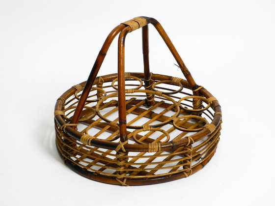 Image 1 of Beautiful large Italian Mid Century bottle carrier and stand made of bamboo