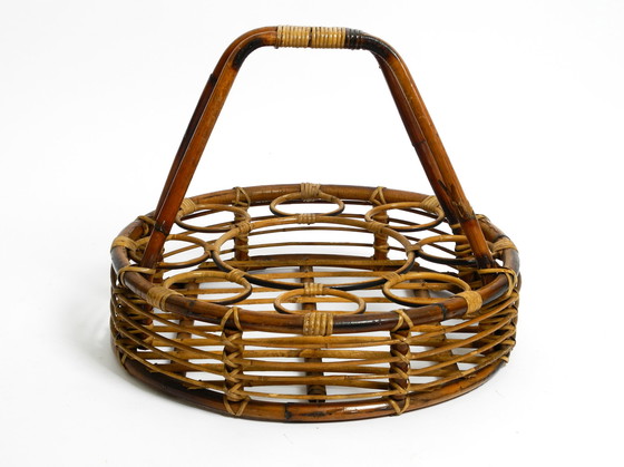 Image 1 of Beautiful large Italian Mid Century bottle carrier and stand made of bamboo