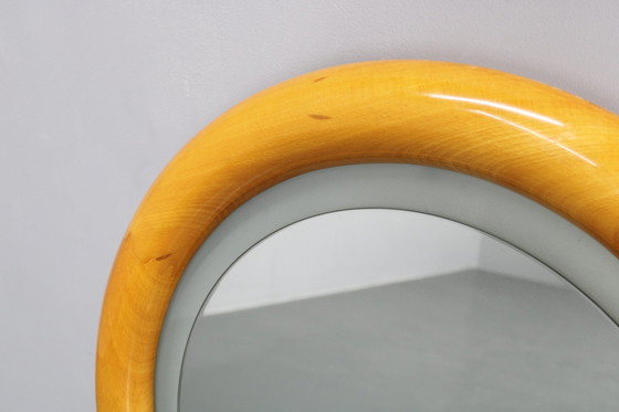 Image 1 of 1970S Italian Round Mirror In Wooden Frame With Light