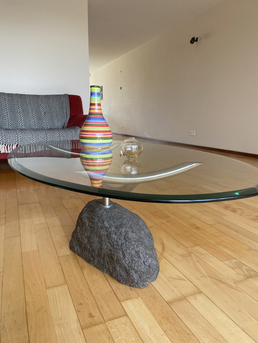 Modern Glass Coffee Table With Stone Base