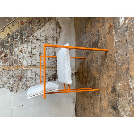 Image 1 of Pair of vintage orange armchairs in curly wool fabric
