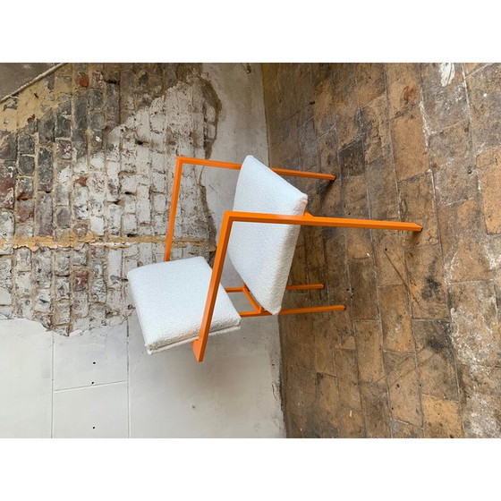 Image 1 of Pair of vintage orange armchairs in curly wool fabric