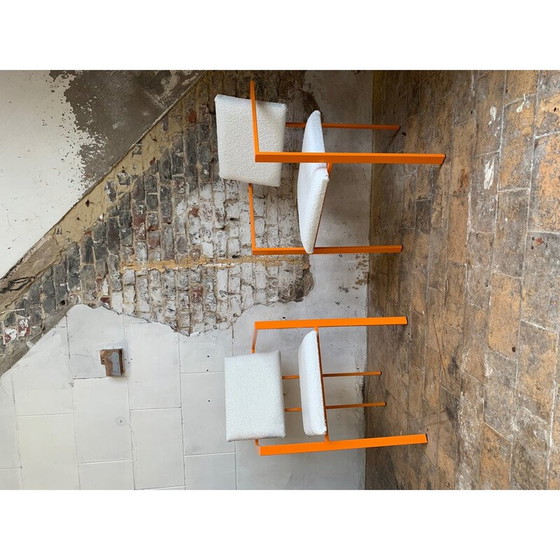 Image 1 of Pair of vintage orange armchairs in curly wool fabric