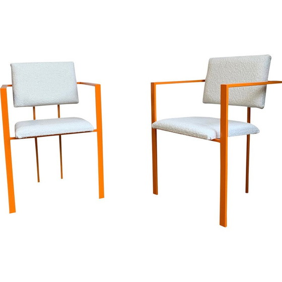 Image 1 of Pair of vintage orange armchairs in curly wool fabric