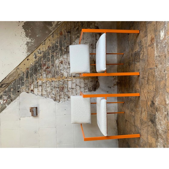 Image 1 of Pair of vintage orange armchairs in curly wool fabric